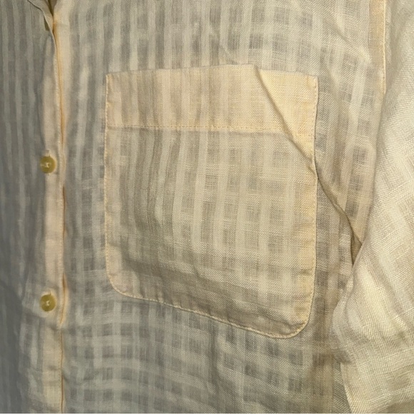 Liz Claiborne Lizsport Womens M 100% Irish Linen Button-Up Shirt Creamy Yellow - Picture 4 of 9